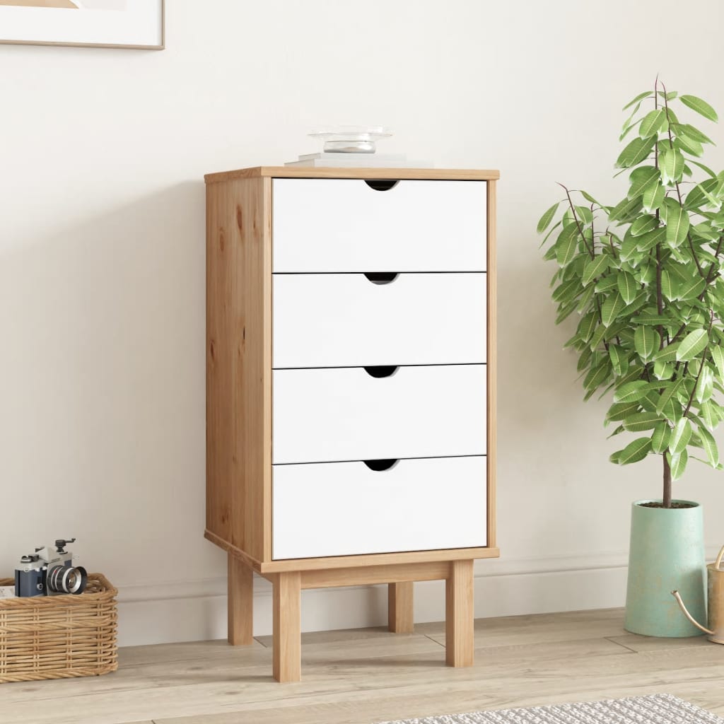 E-shop vidaXL Skrinka so zásuvkami OTTA, hnedo biela 45x39x90 cm, borovica