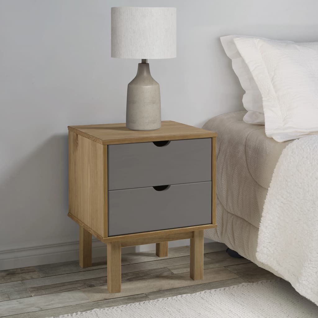 E-shop vidaXL Nočný stolík OTTA, hnedo sivý 45x39x57 cm, borovicový masív