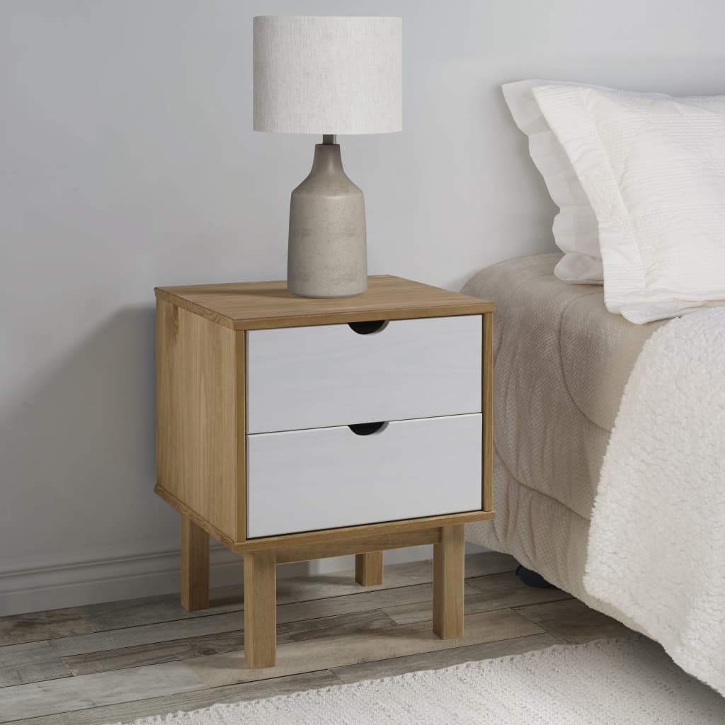 E-shop vidaXL Nočný stolík OTTA, hnedo biely 45x39x57 cm, borovicový masív