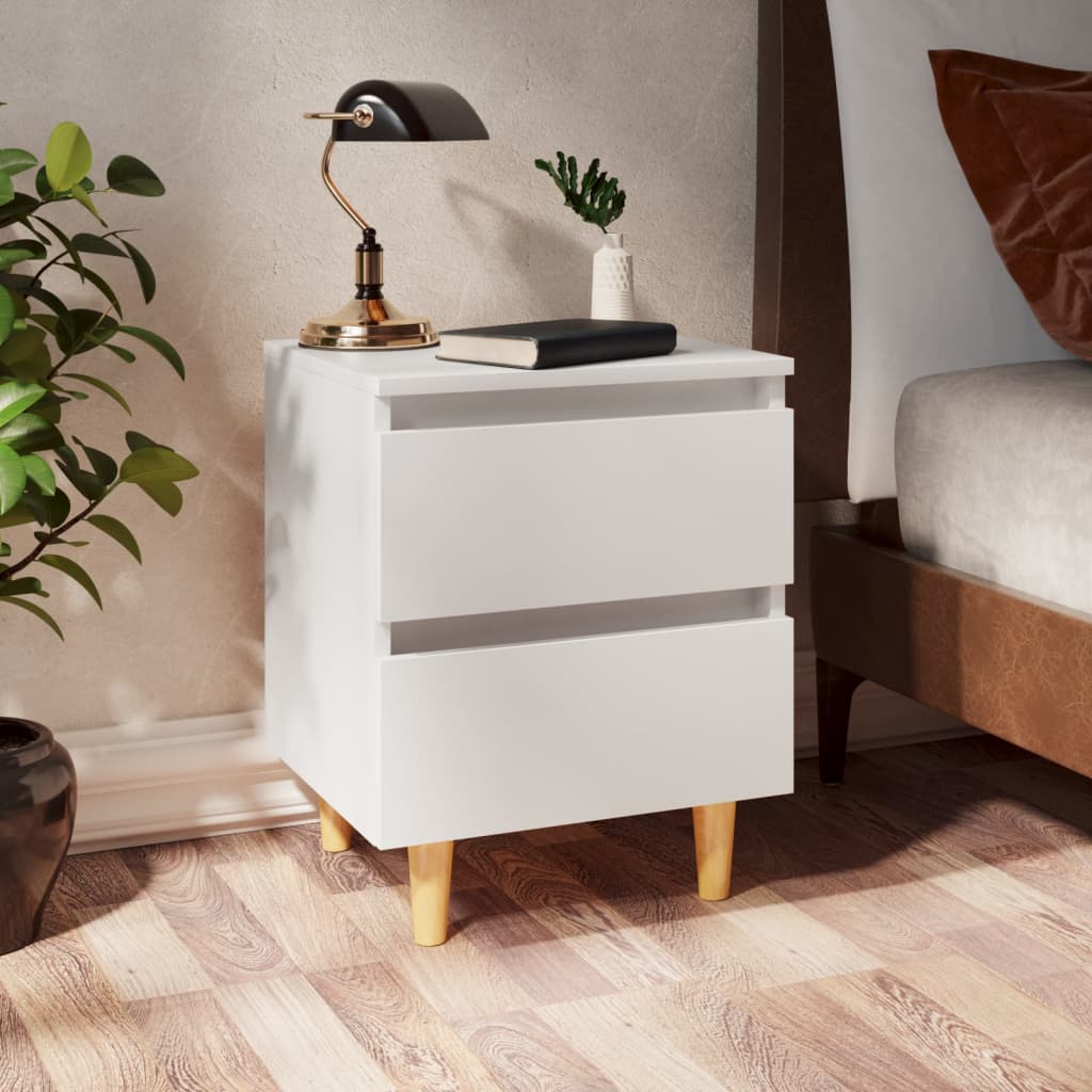 E-shop vidaXL Nočný stolík s nohami z borovicového dreva biely 40x35x50 cm