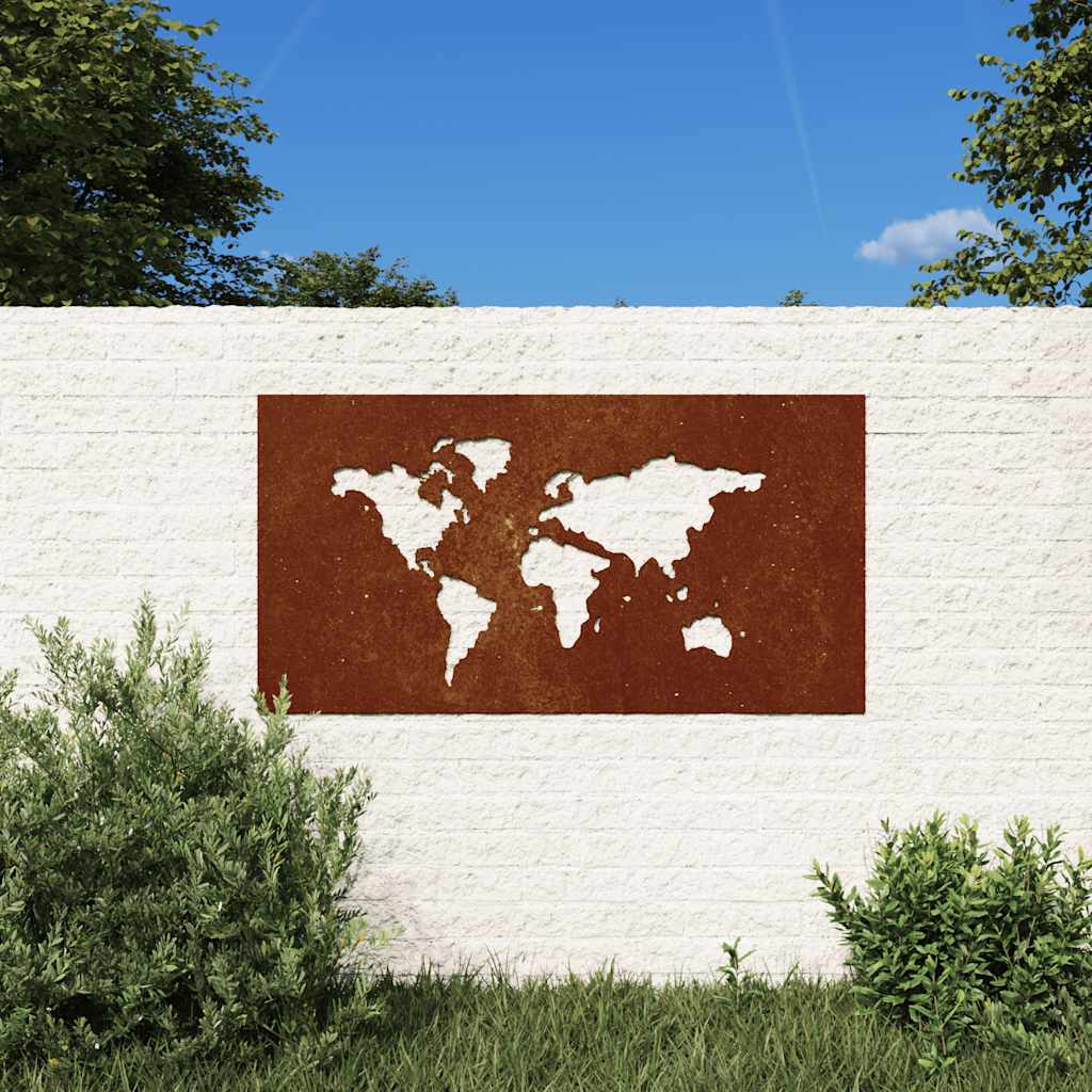 E-shop vidaXL Záhradná dekorácia 105x55 cm, cortenová oceľ, mapa sveta