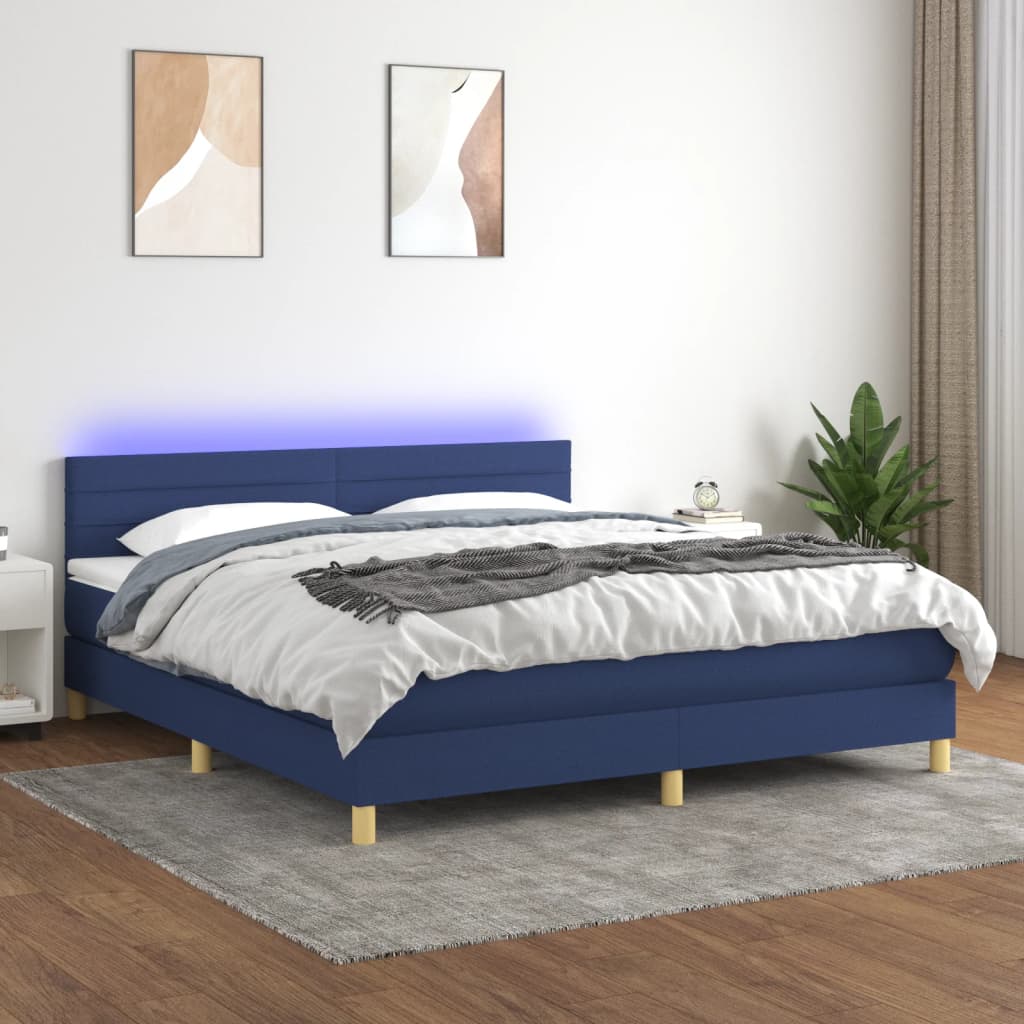 E-shop vidaXL Posteľ boxsping s matracom a LED modrá 180x200 cm látka