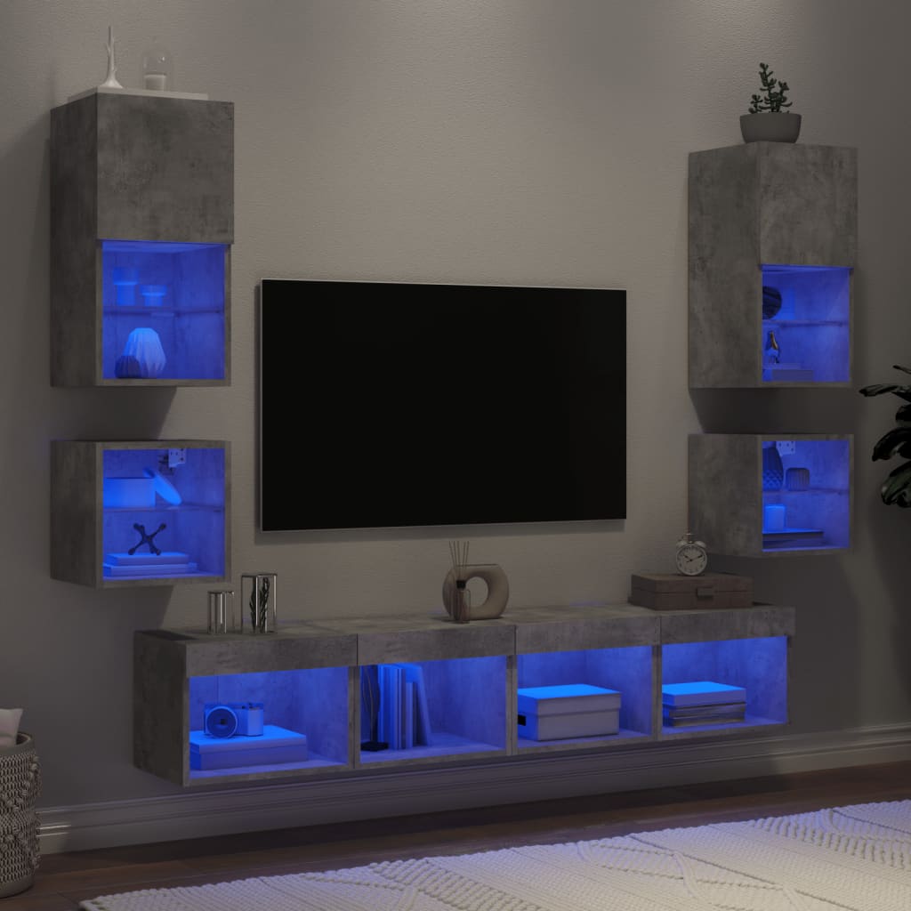 E-shop vidaXL 8-dielne TV nástenné skrinky s LED betónovo sivé kompozit.drevo