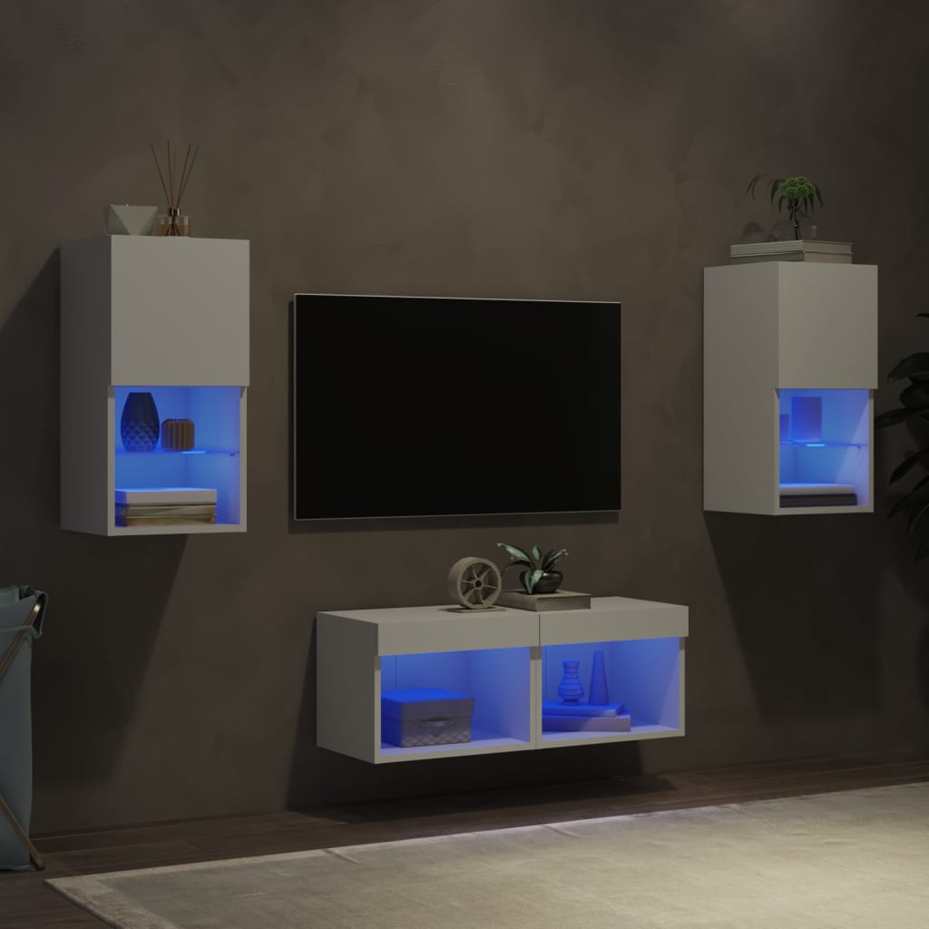 E-shop vidaXL 4-dielne TV nástenné skrinky s LED svetlami biele