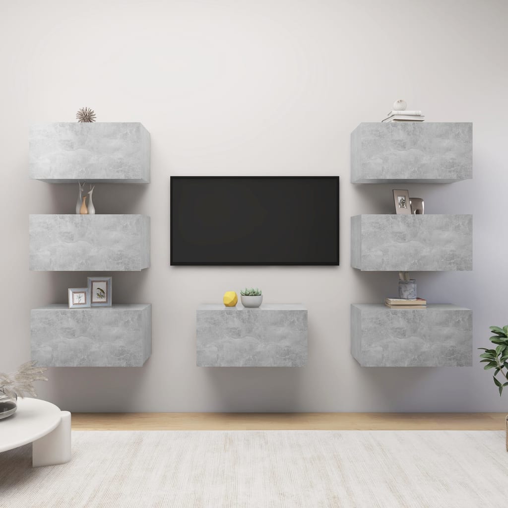 E-shop vidaXL TV skrinky 7 ks betónovosivé 30,5x30x60 cm drevotrieska