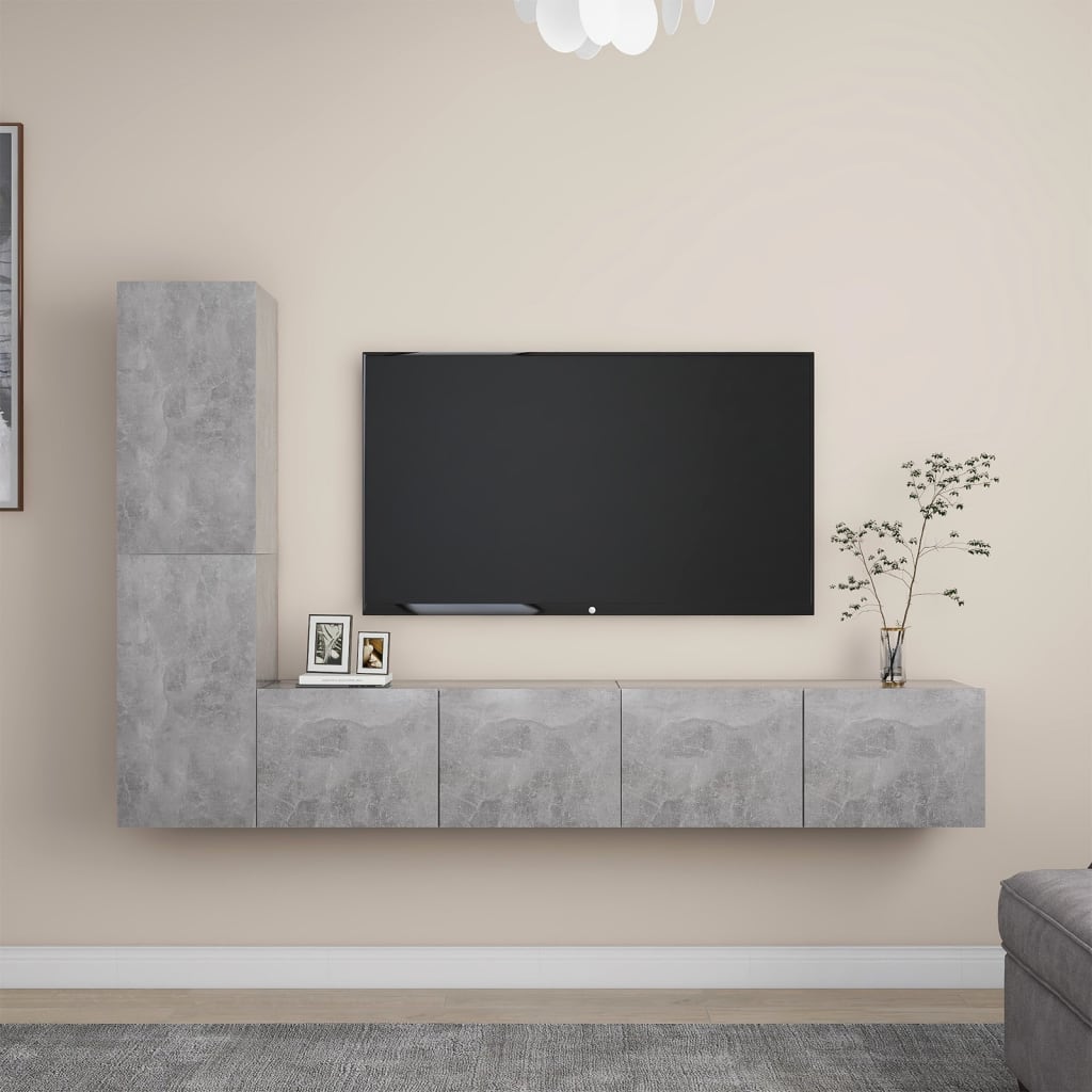 E-shop vidaXL 4-dielna súprava TV skriniek betónovo-sivá drevotrieska