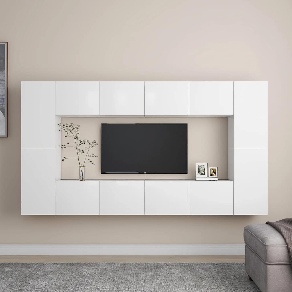 E-shop vidaXL 8-dielna súprava TV skriniek, biela, kompozitné drevo