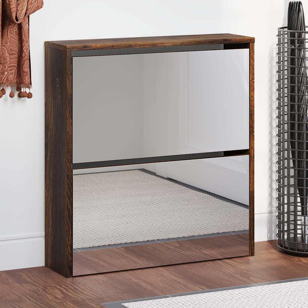 E-shop vidaXL Botník so zrkadlom 2-poschodový dymový dub 63x17x67 cm