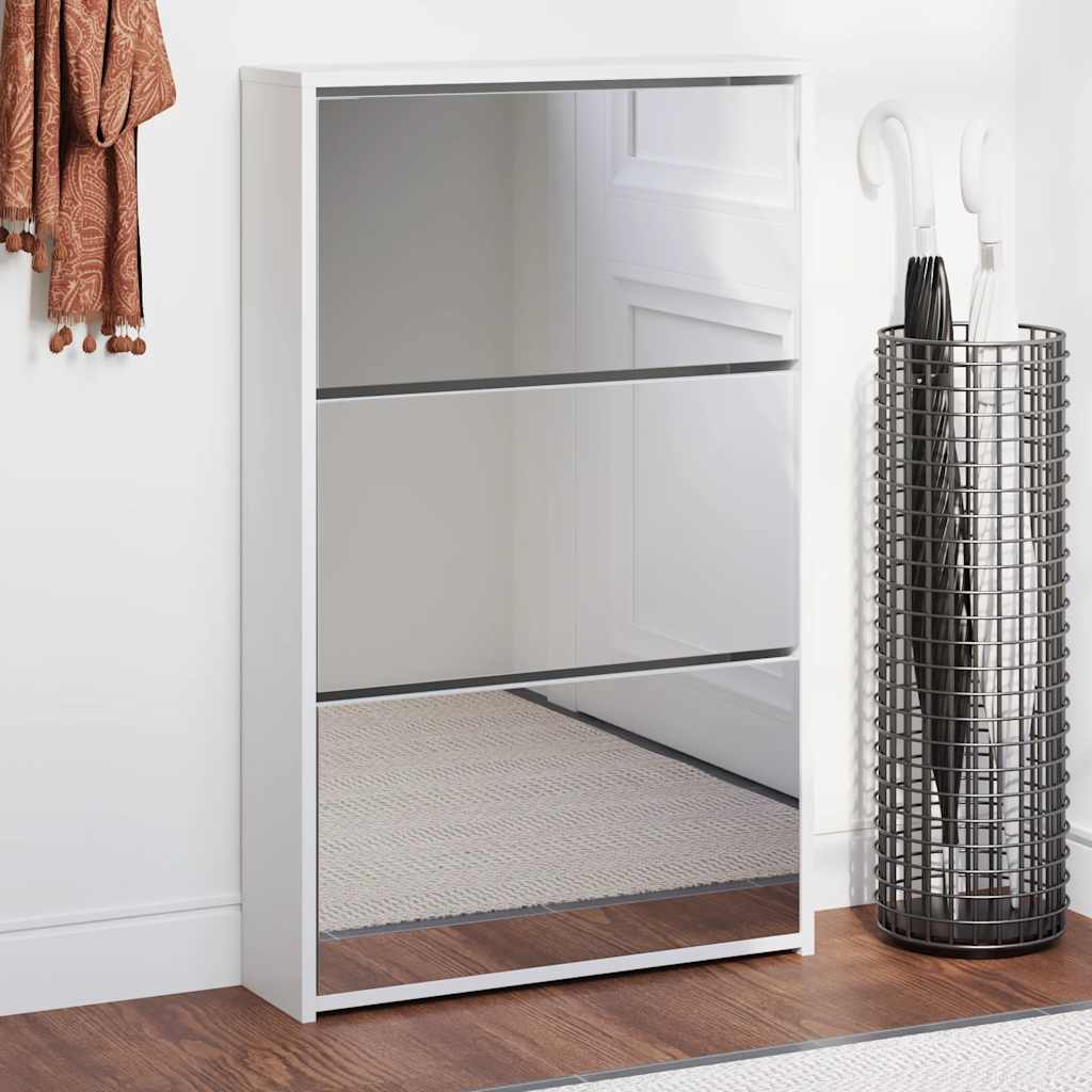 E-shop vidaXL Skrinka na topánky so zrkadlom, 3-vrstvová, lesklá biela, 63x17x102,5 cm