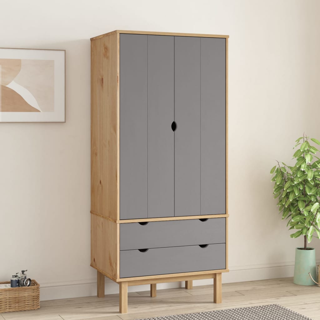 E-shop vidaXL Šatník OTTA, hnedo sivý 76,5x53x172 cm, borovicový masív