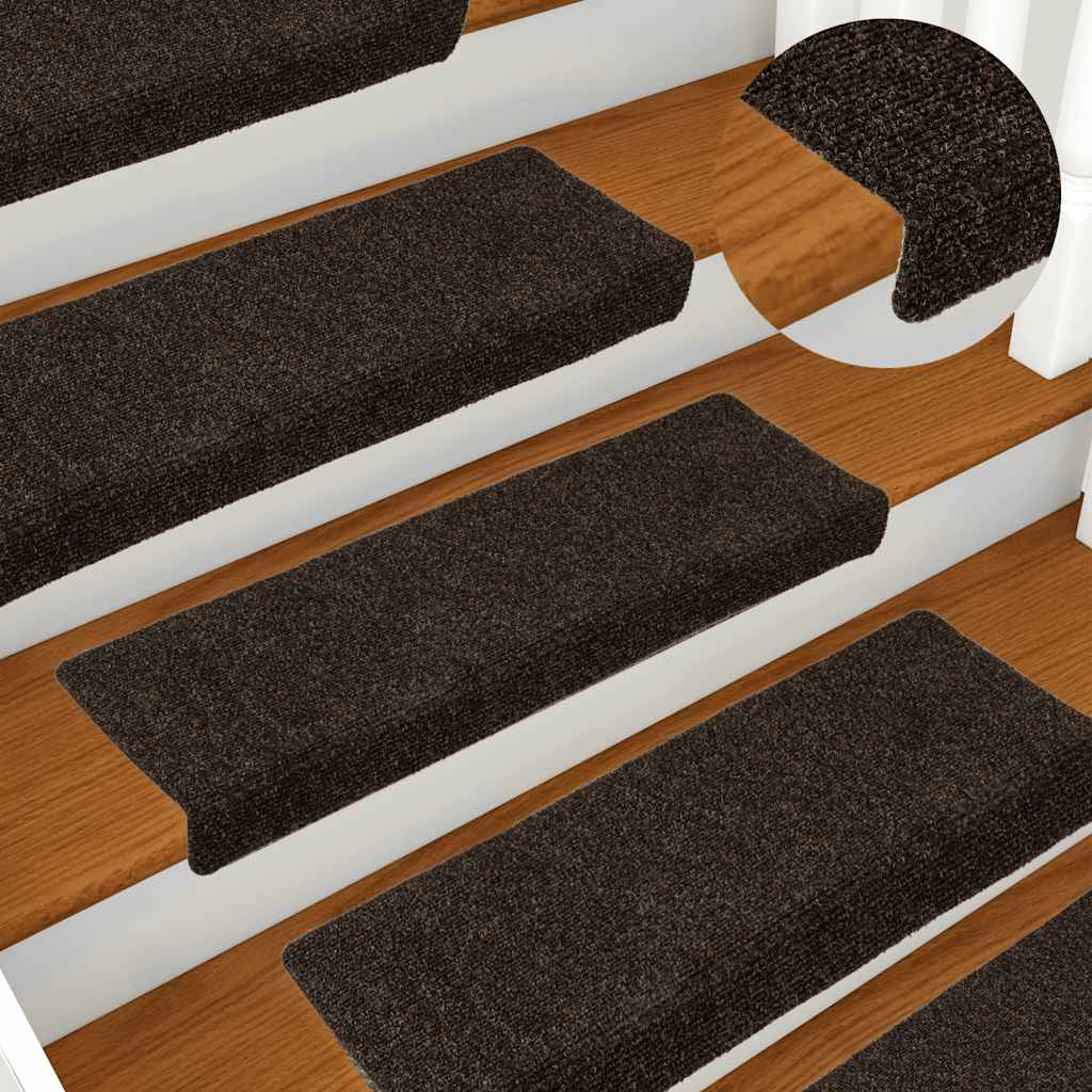 E-shop vidaXL Schodové rohože, samolepiace, 15 ks, 65x21x4 cm, tmavohnedé, s obdĺžnikovým okrajom