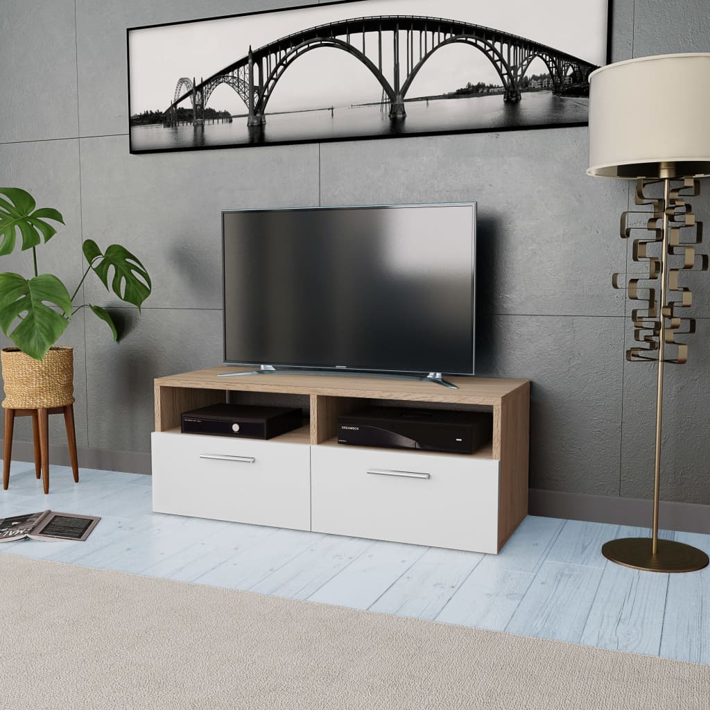 E-shop vidaXL TV skrinka, kompozitné drevo 95x35x36 cm, dubová a biela