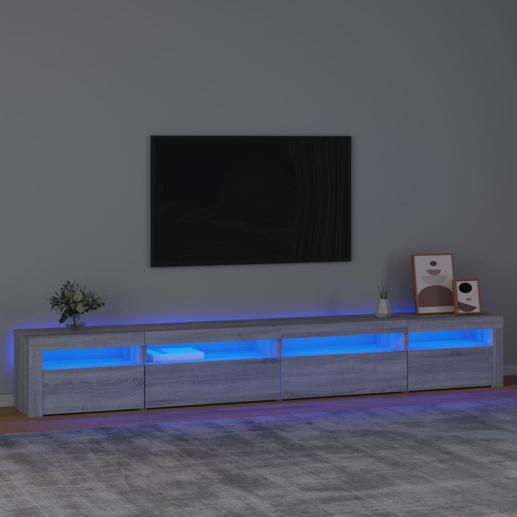 E-shop vidaXL TV skrinka s LED svetlami sivá sonoma 270x35x40 cm