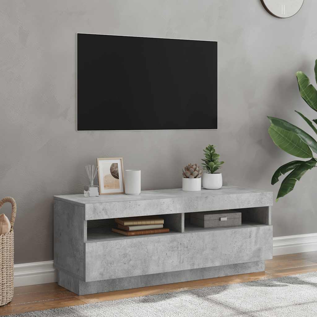 E-shop vidaXL TV skrinka s LED svetlami betónová sivá 100x35x40 cm