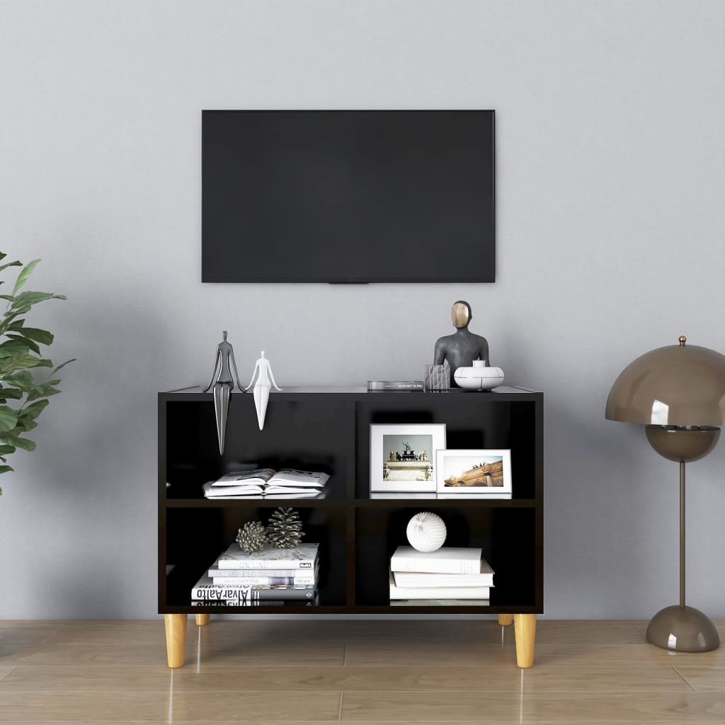 E-shop vidaXL TV stolík nohy z masívneho dreva čierny 69,5x30x50 cm