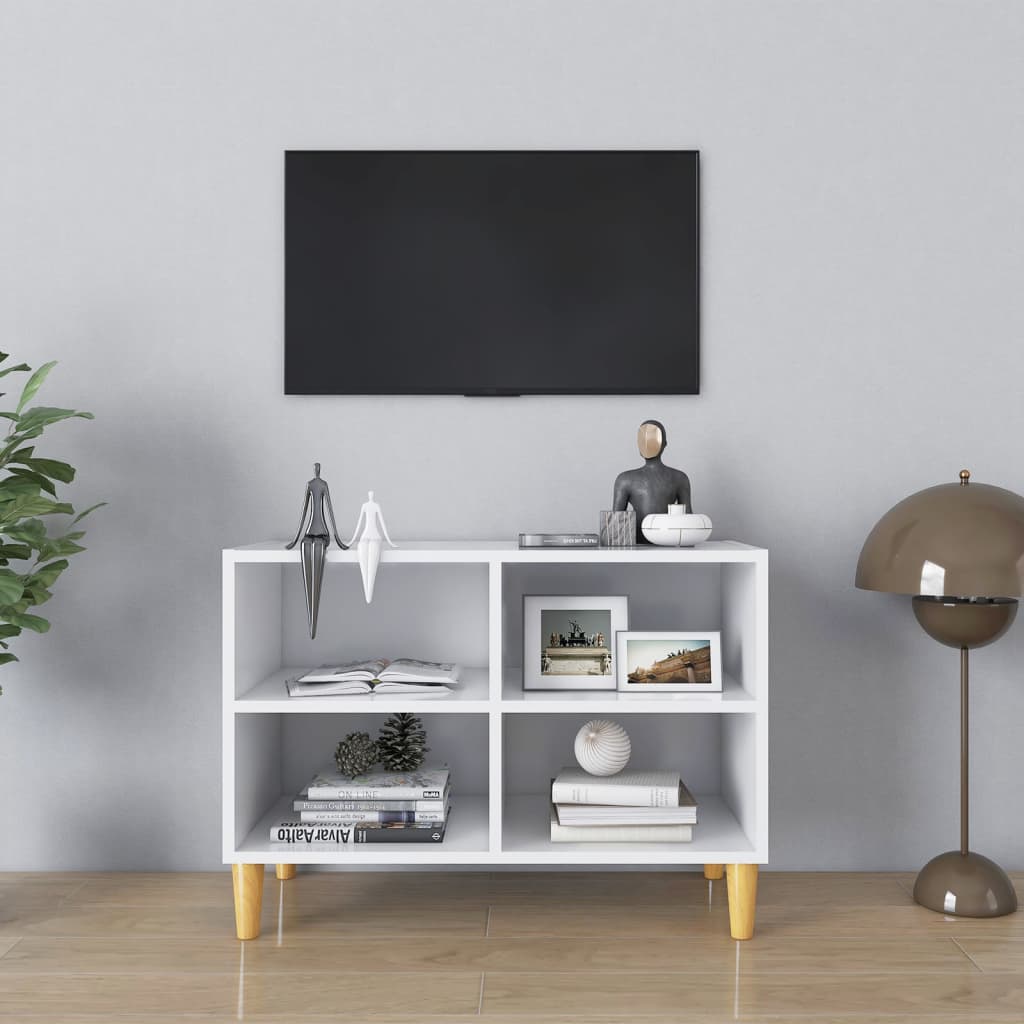 E-shop vidaXL TV stolík nohy z masívneho dreva biely 69,5x30x50 cm