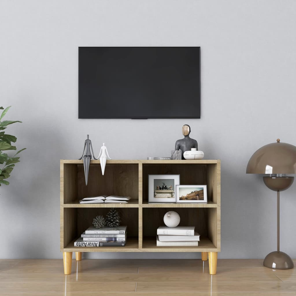 E-shop vidaXL TV stolík nohy z masívneho dreva dub sonoma 69,5x30x50 cm