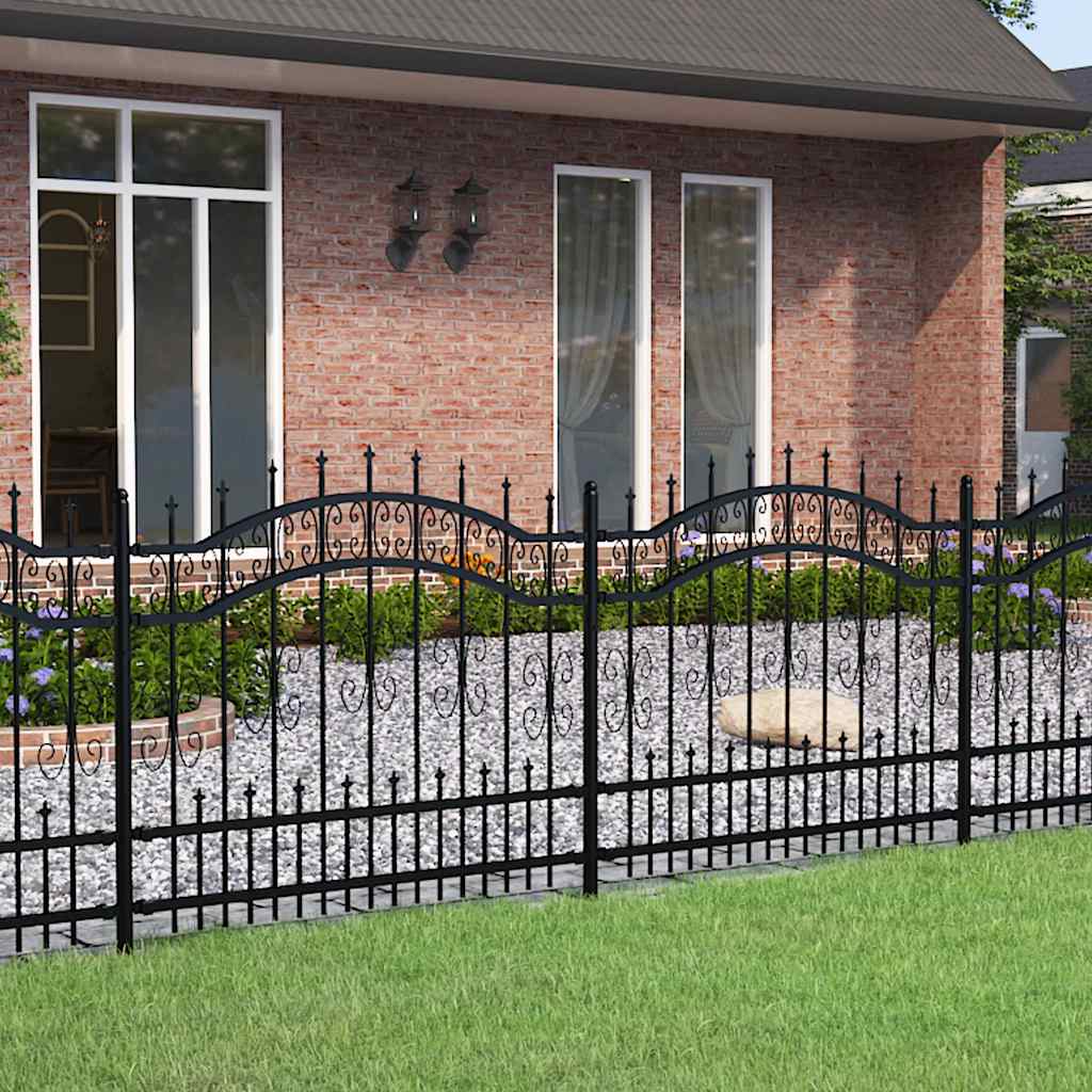 E-shop vidaXL Záhradný plot KAMPEN s vrchnou časťou z oštepu, čierny 240x100 cm, oceľový