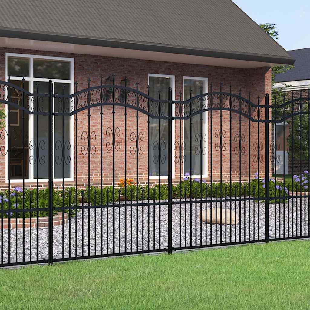 E-shop vidaXL Záhradný plot KAMPEN s vrchnou časťou z oštepu, čierny 240x150 cm, oceľový