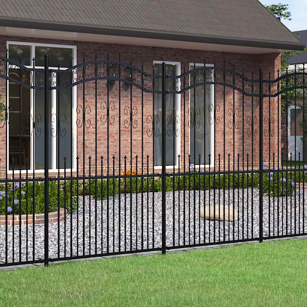 E-shop vidaXL Záhradný plot KAMPEN s vrchnou časťou z oštepu čierny 240x175 cm oceľový