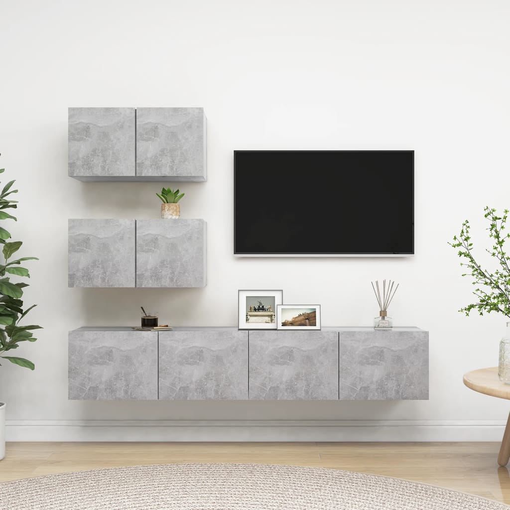 E-shop vidaXL 4-dielna súprava TV skriniek, betónovo sivá, kompozitné drevo