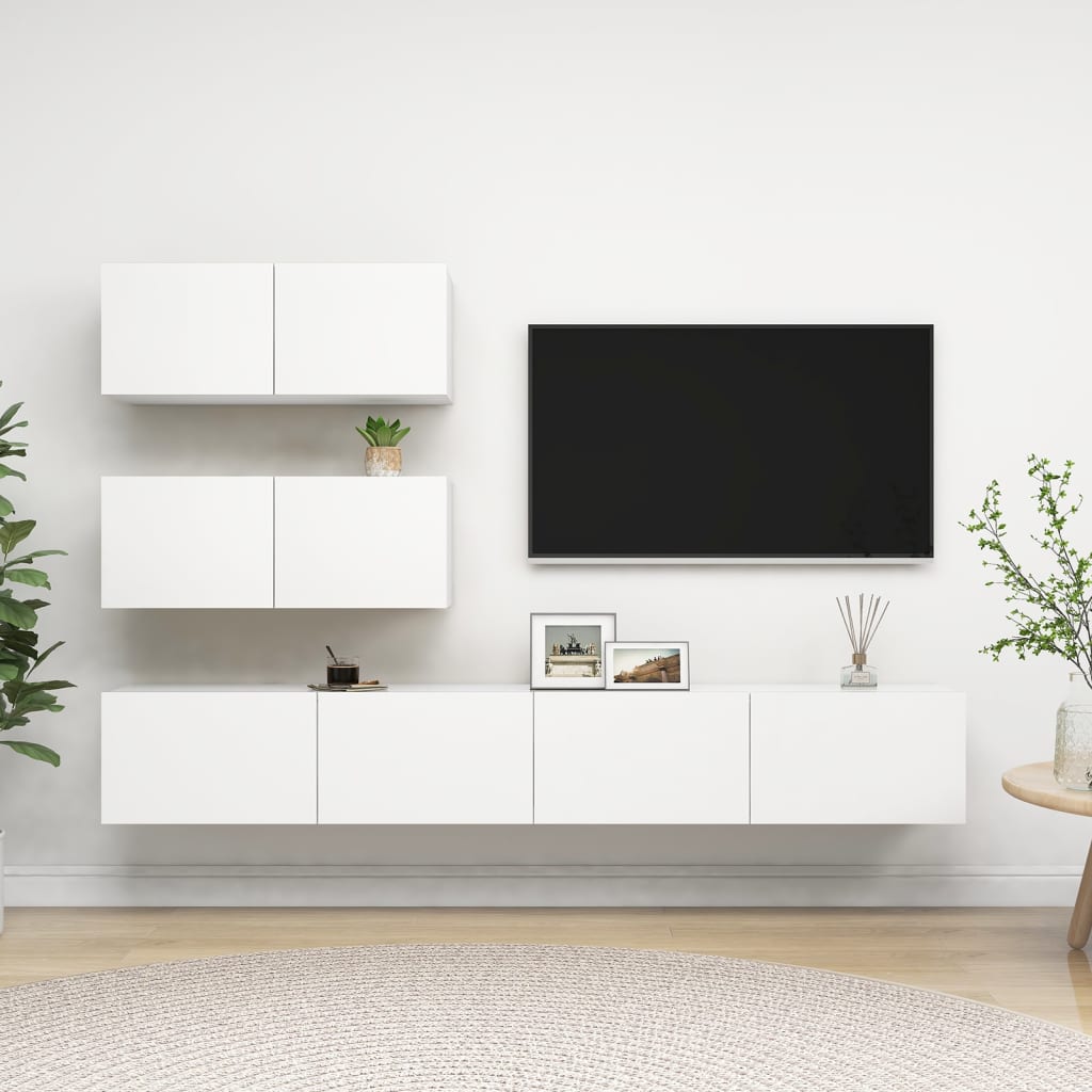 E-shop vidaXL 4-dielna súprava TV skriniek, biela, kompozitné drevo