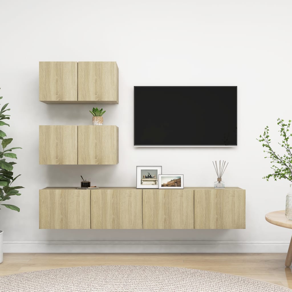 E-shop vidaXL 4-dielna súprava TV skriniek dub sonoma kompozitné drevo