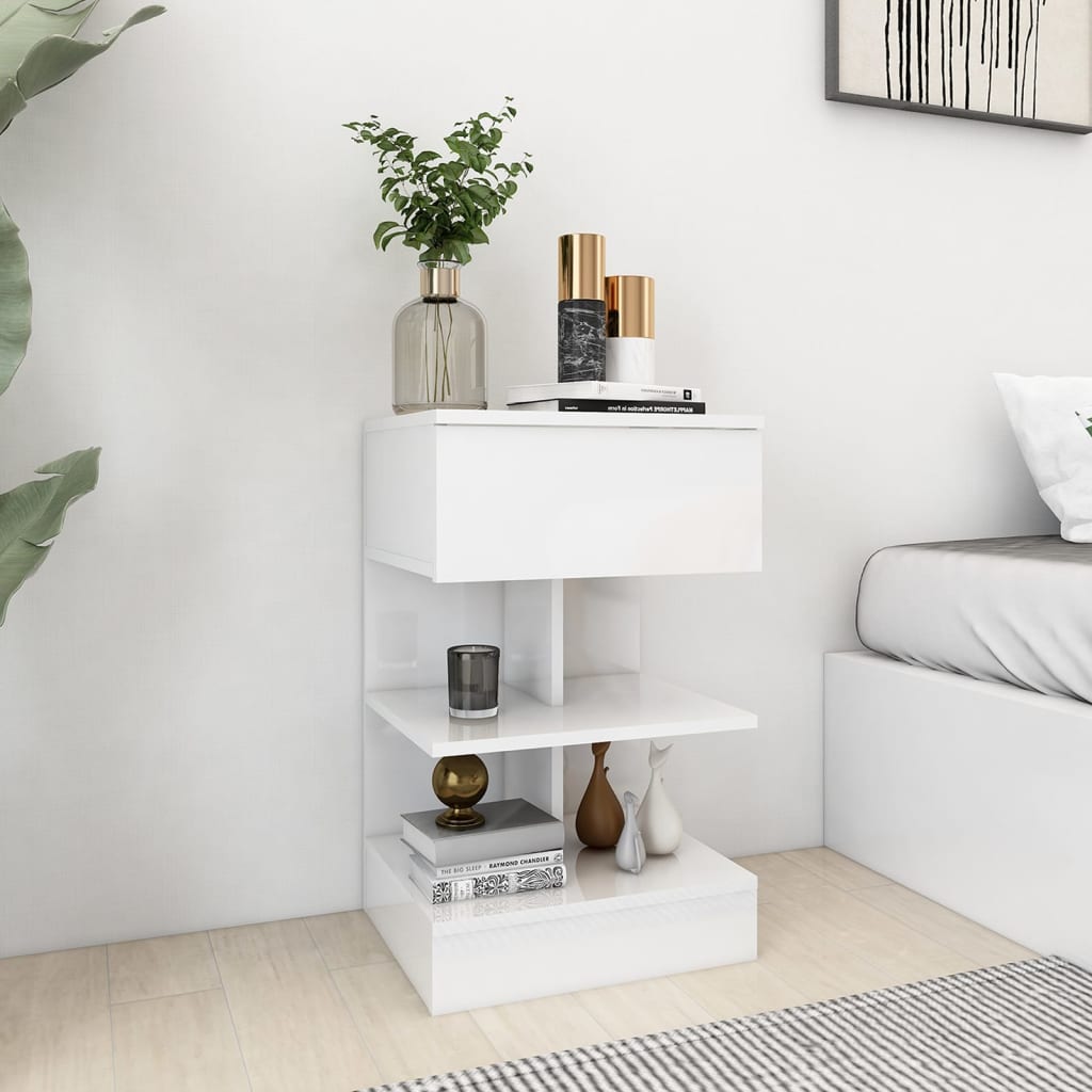 E-shop vidaXL Nočný stolík, lesklý biely 40x35x65 cm, kompozitné drevo