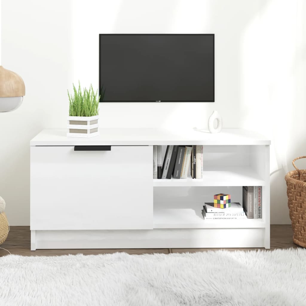 E-shop vidaXL TV stolík lesklý biely 80x35x36,5 cm spracované drevo