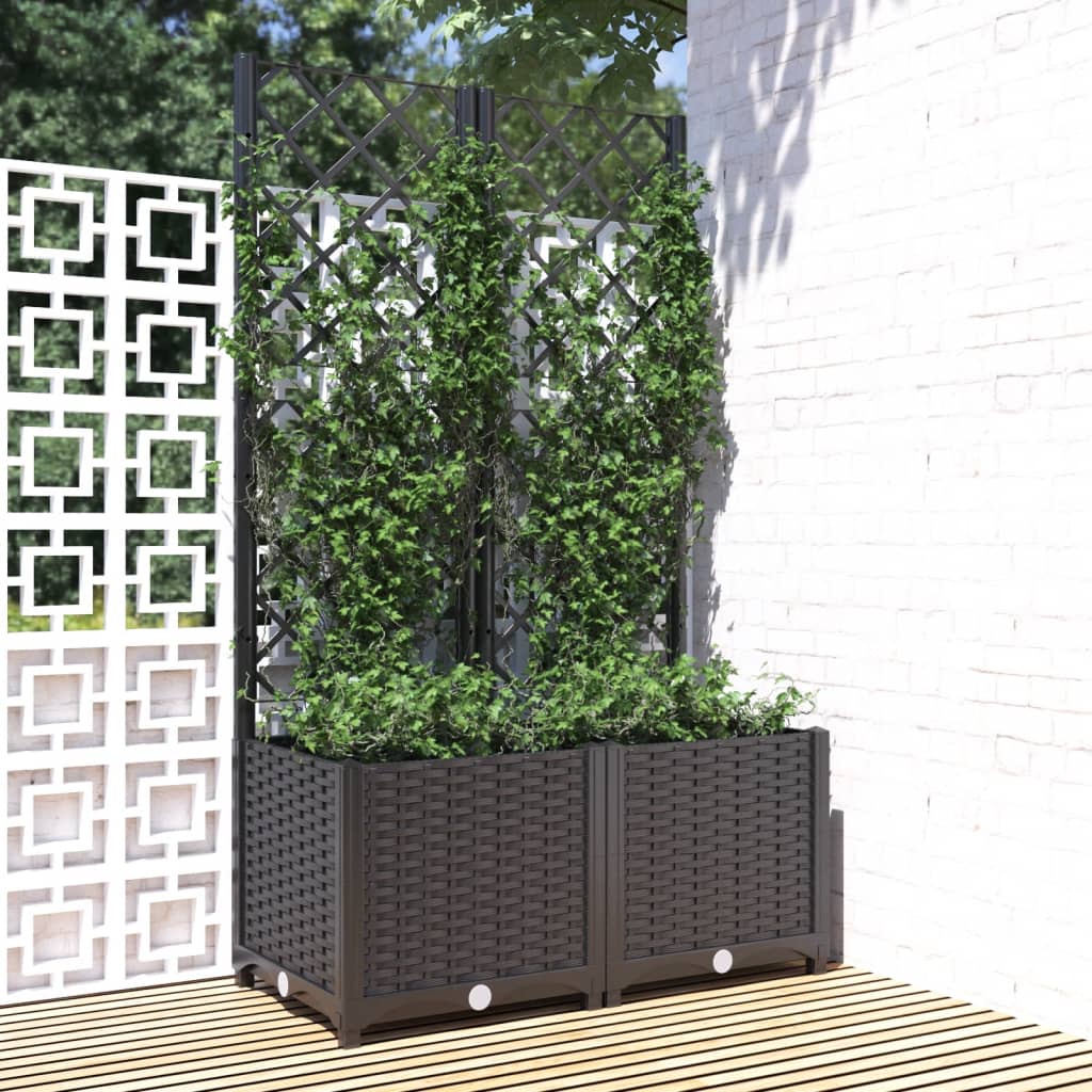 E-shop vidaXL Záhradný kvetináč s mriežkou čierny 80x40x136 cm PP