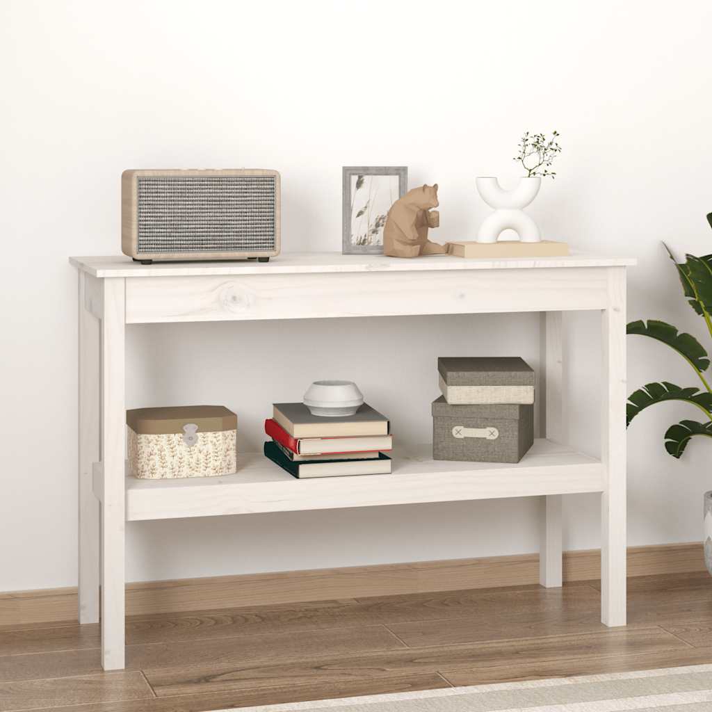 E-shop vidaXL Konzolový stolík biely 110x40x75 cm masívne borovicové drevo