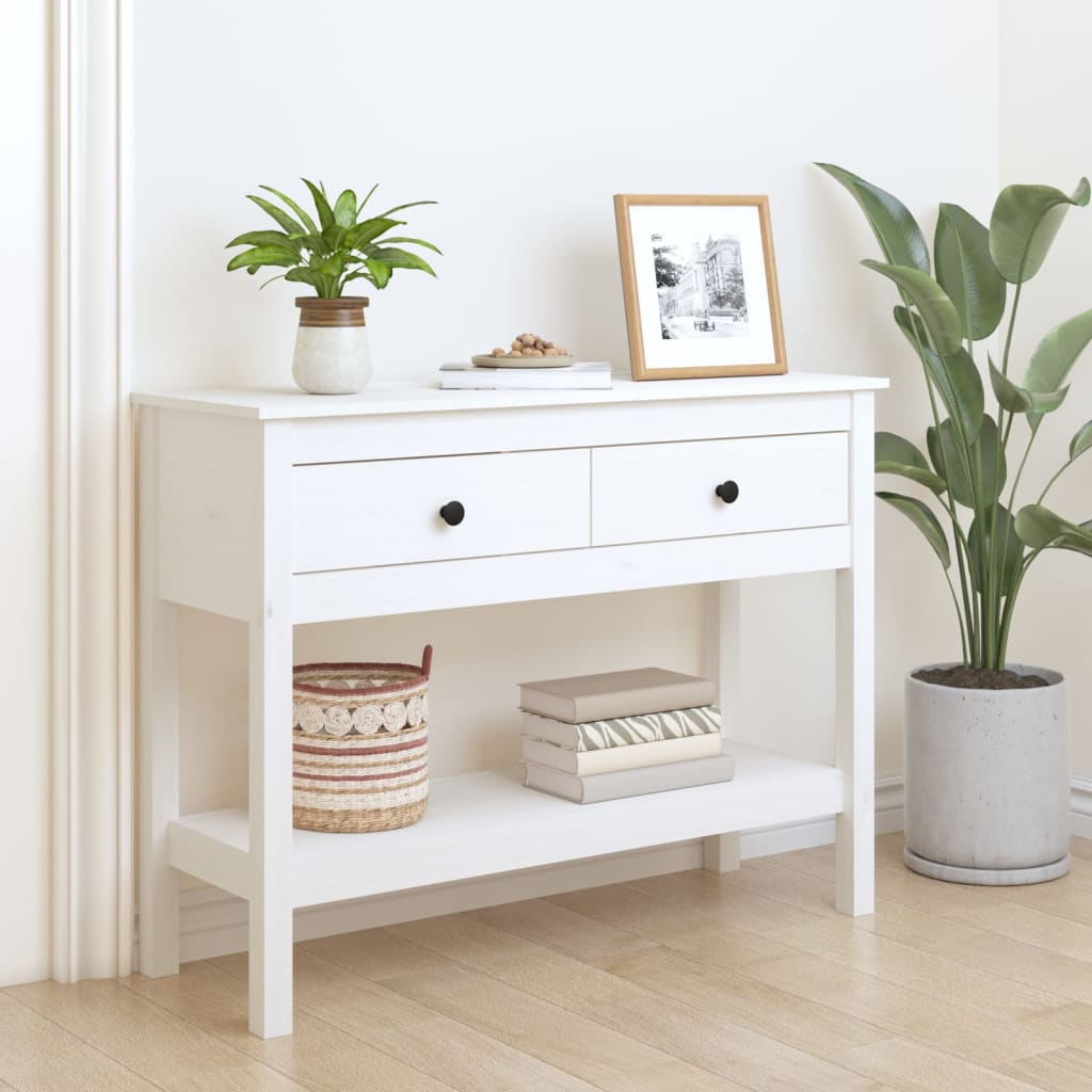 E-shop vidaXL Konzolový stolík biely 100x35x75 cm masívne borovicové drevo