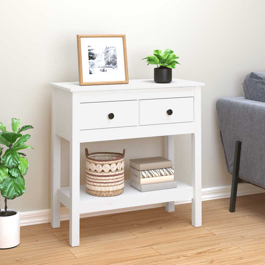 E-shop vidaXL Konzolový stolík biely 75x35x75 cm masívne borovicové drevo