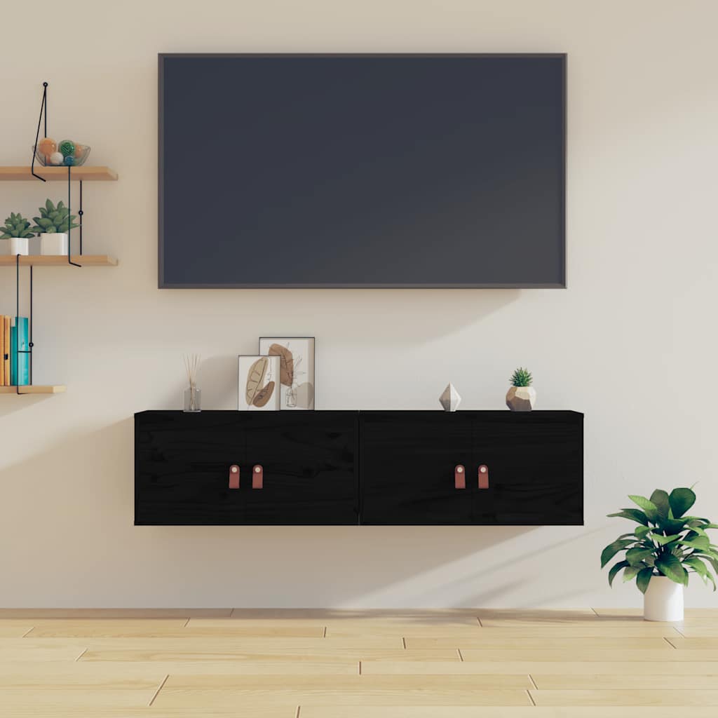 E-shop vidaXL Nástenné skrinky 2 ks čierne 60x30x30 cm masívna borovica