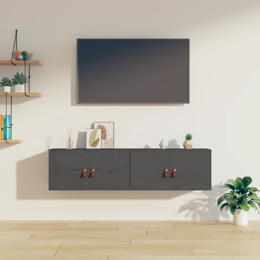 E-shop vidaXL Nástenné skrinky 2 ks sivé 60x30x30 cm masívna borovica