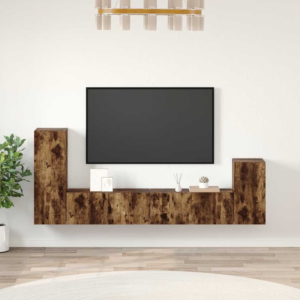 E-shop vidaXL 4-dielna sada TV skriniek dymový dub spracované drevo