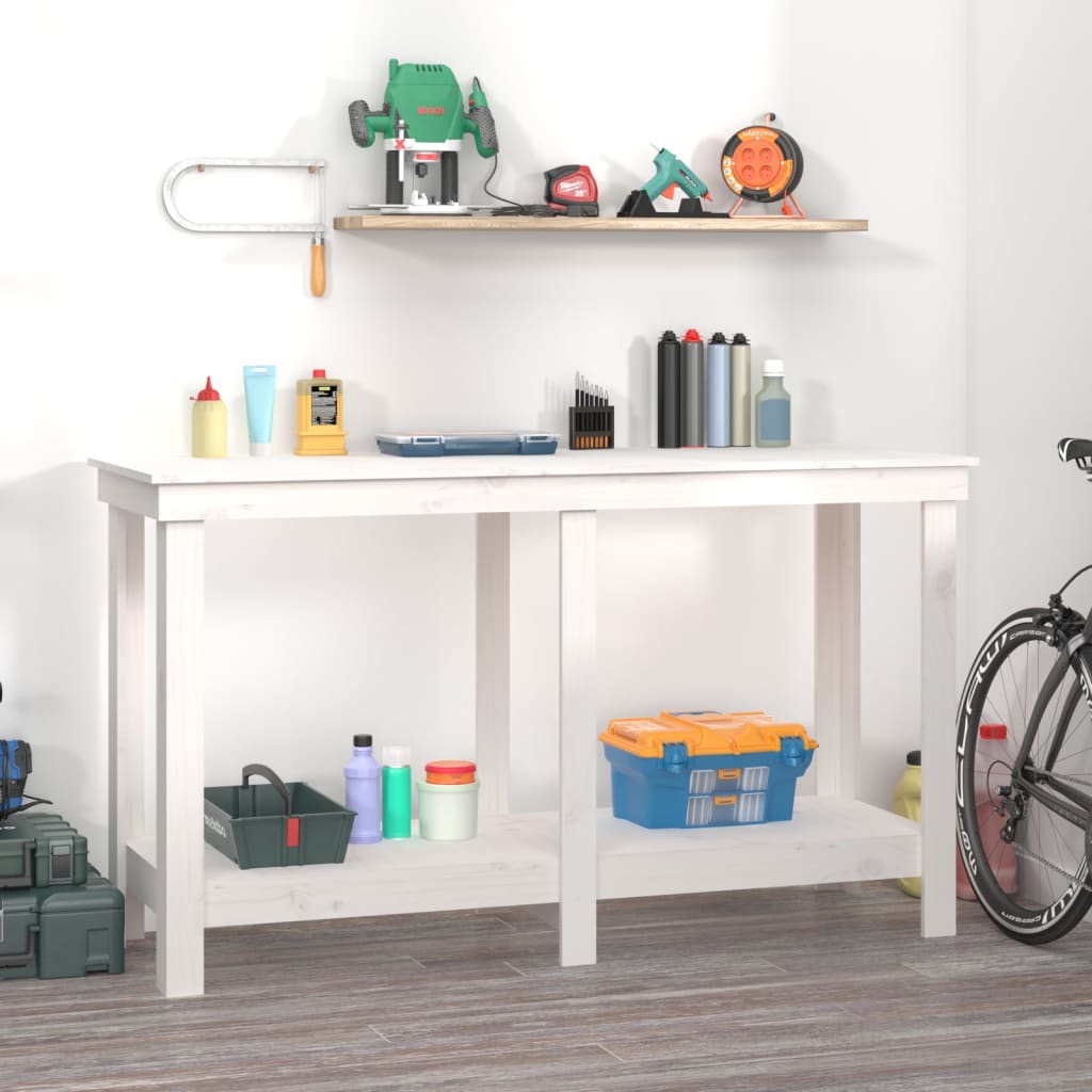 E-shop vidaXL Pracovná lavica biela 140x50x80 cm masívna borovica