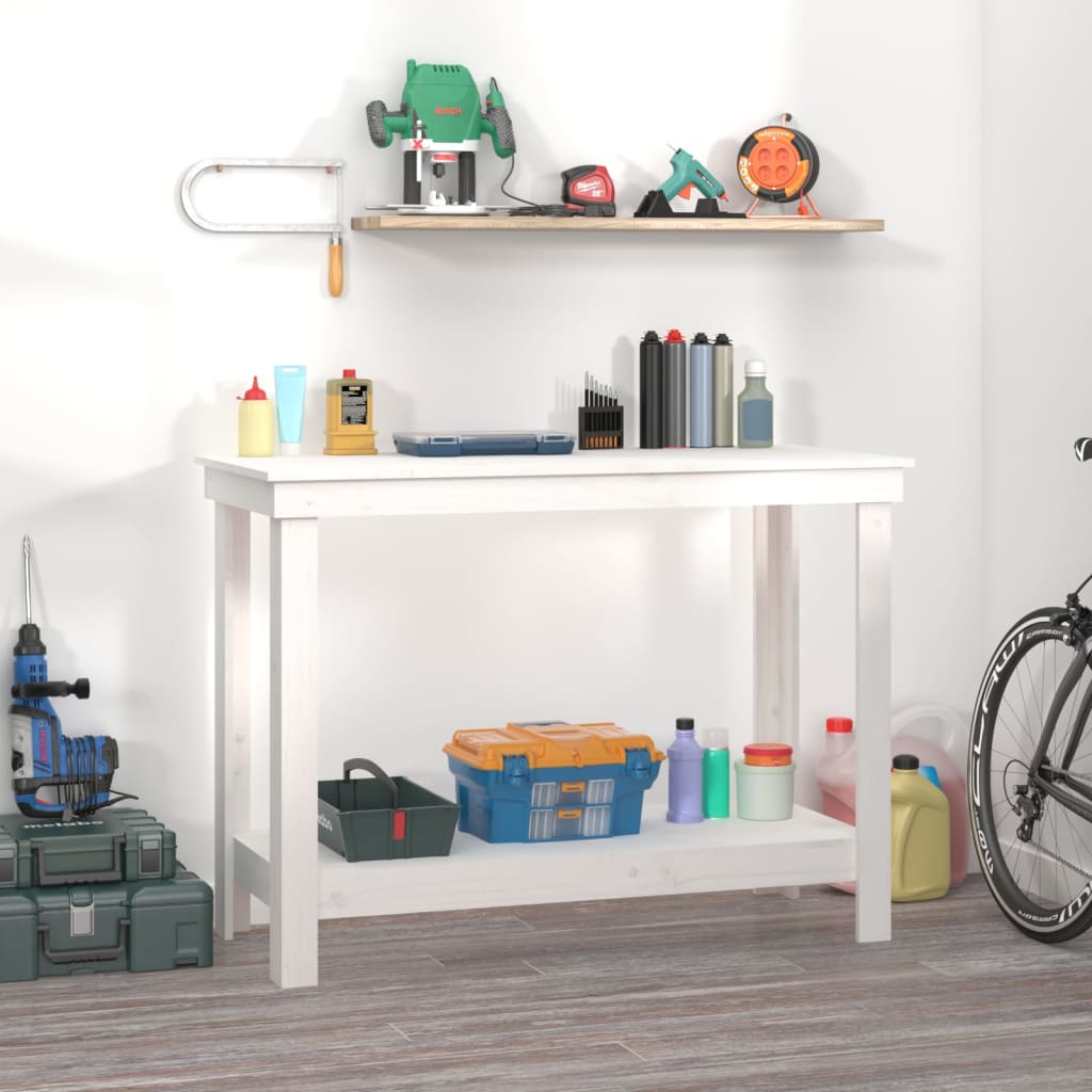 E-shop vidaXL Pracovná lavica biela 110x50x80 cm masívna borovica