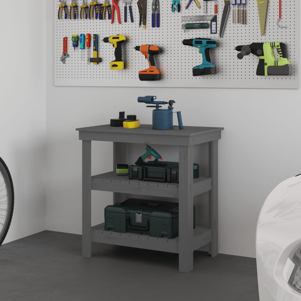E-shop vidaXL Pracovná lavica sivá 78,5x50x80 cm masívna borovica