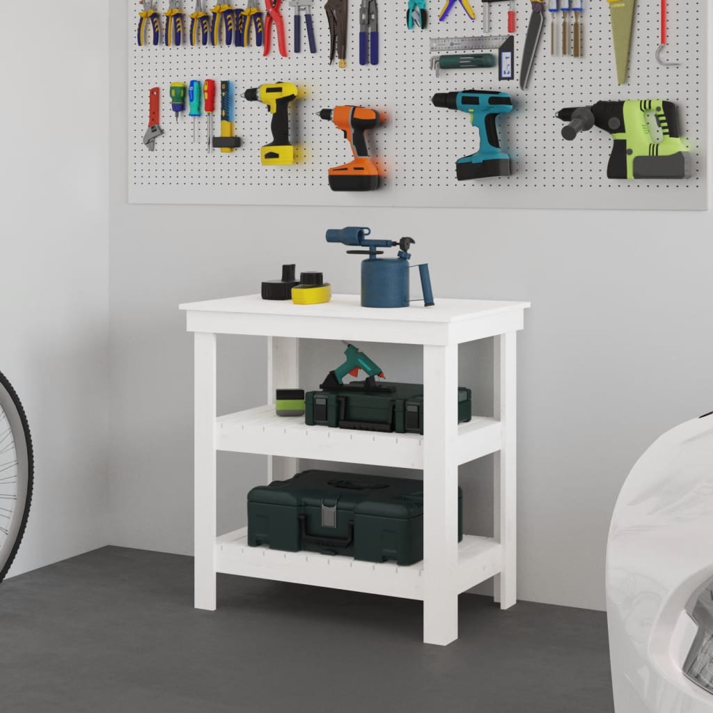 E-shop vidaXL Pracovná lavica biela 78,5x50x80 cm masívna borovica