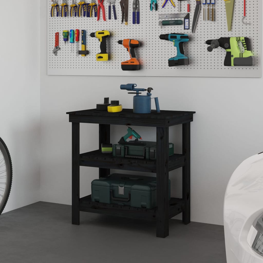 E-shop vidaXL Pracovná lavica čierna 78,5x50x80 cm masívna borovica