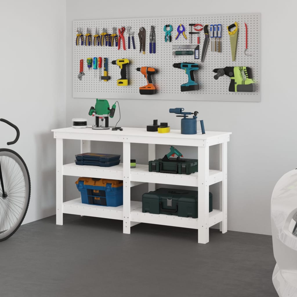 E-shop vidaXL Pracovná lavica biela 142,5x50x80 cm masívna borovica