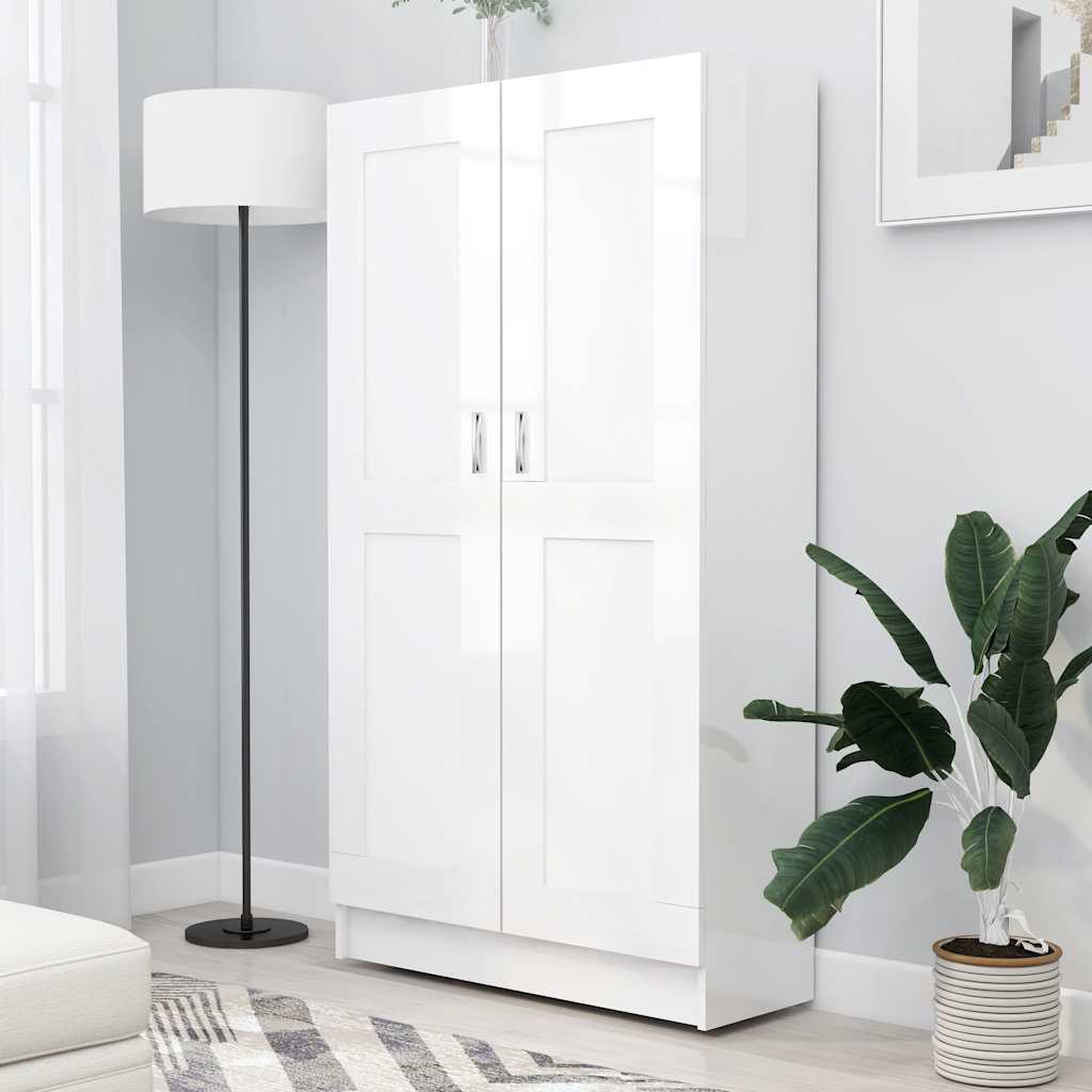 E-shop vidaXL Knižnica, lesklá biela 82,5x30,5x150 cm, kompozitné drevo