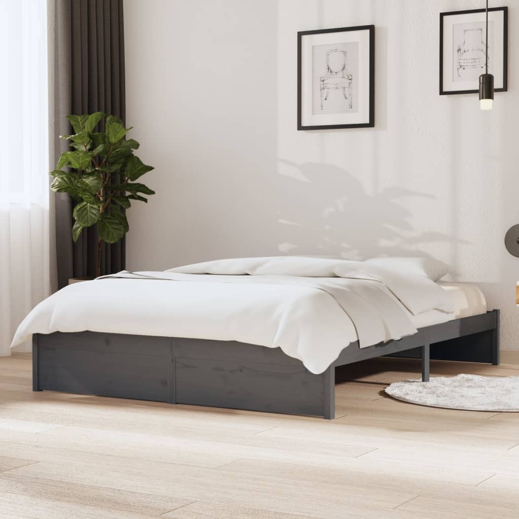 E-shop vidaXL Posteľný rám, sivý, drevený masív 135x190 cm, dvojlôžko