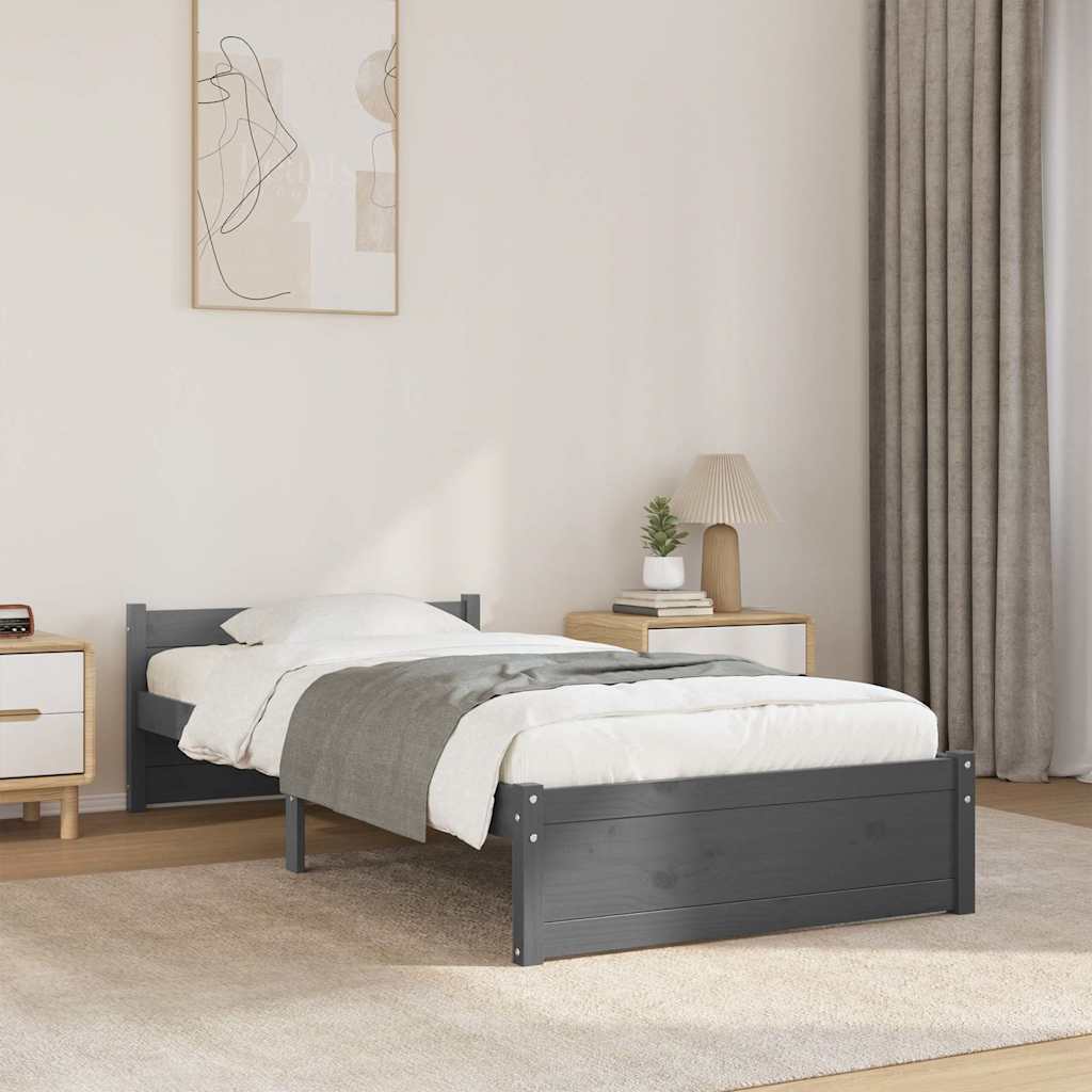 E-shop vidaXL Posteľný rám, sivý drevený masív 75x190 cm malé jednolôžko