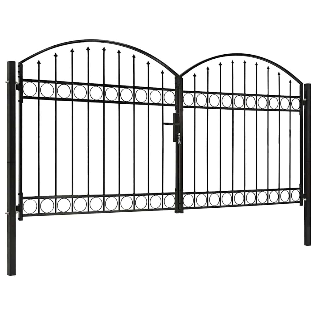 E-shop vidaXL Plotová brána ASSEN s dvojitými dverami a klenutým vrchom, oceľ 300x125 cm
