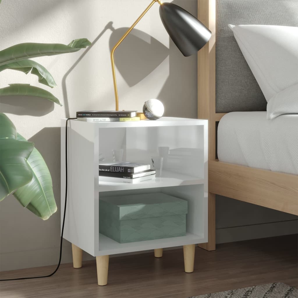 E-shop vidaXL Nočné stolíky, nohy z masívu 2 ks, lesklé biele 40x30x50 cm