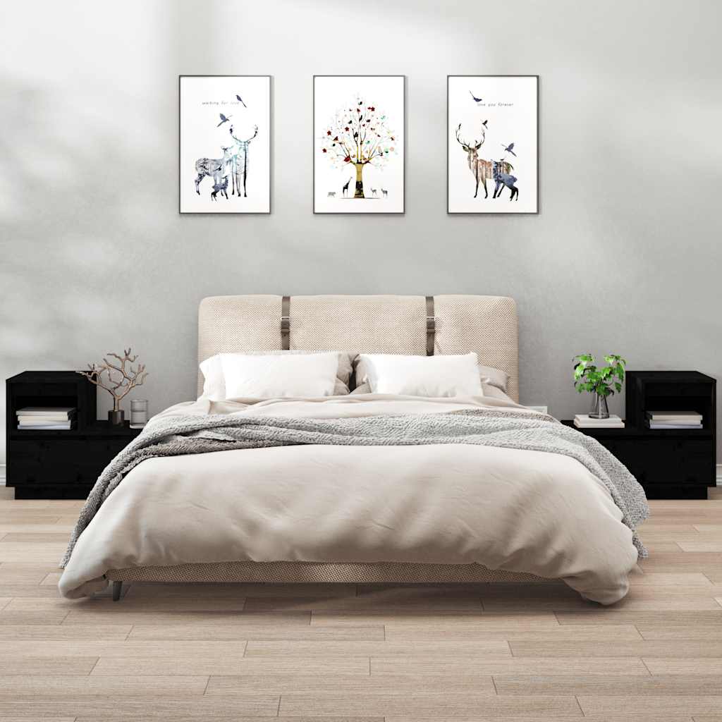 E-shop vidaXL Nočné stolíky 2 ks čierne 60x34x51 cm masívne borovicové drevo