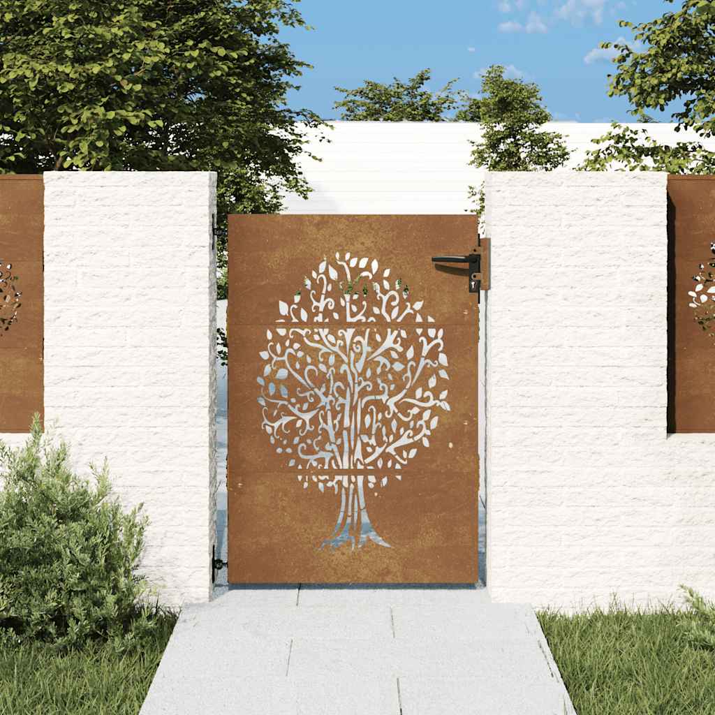 E-shop vidaXL Záhradná brána 85x125 cm z kortenovej ocele, dizajn stromu