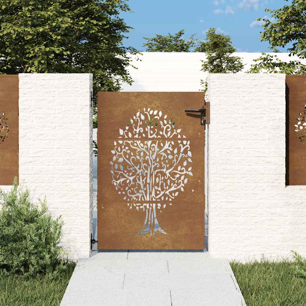 E-shop vidaXL Záhradná brána 85x150 cm z kortenovej ocele, dizajn stromu